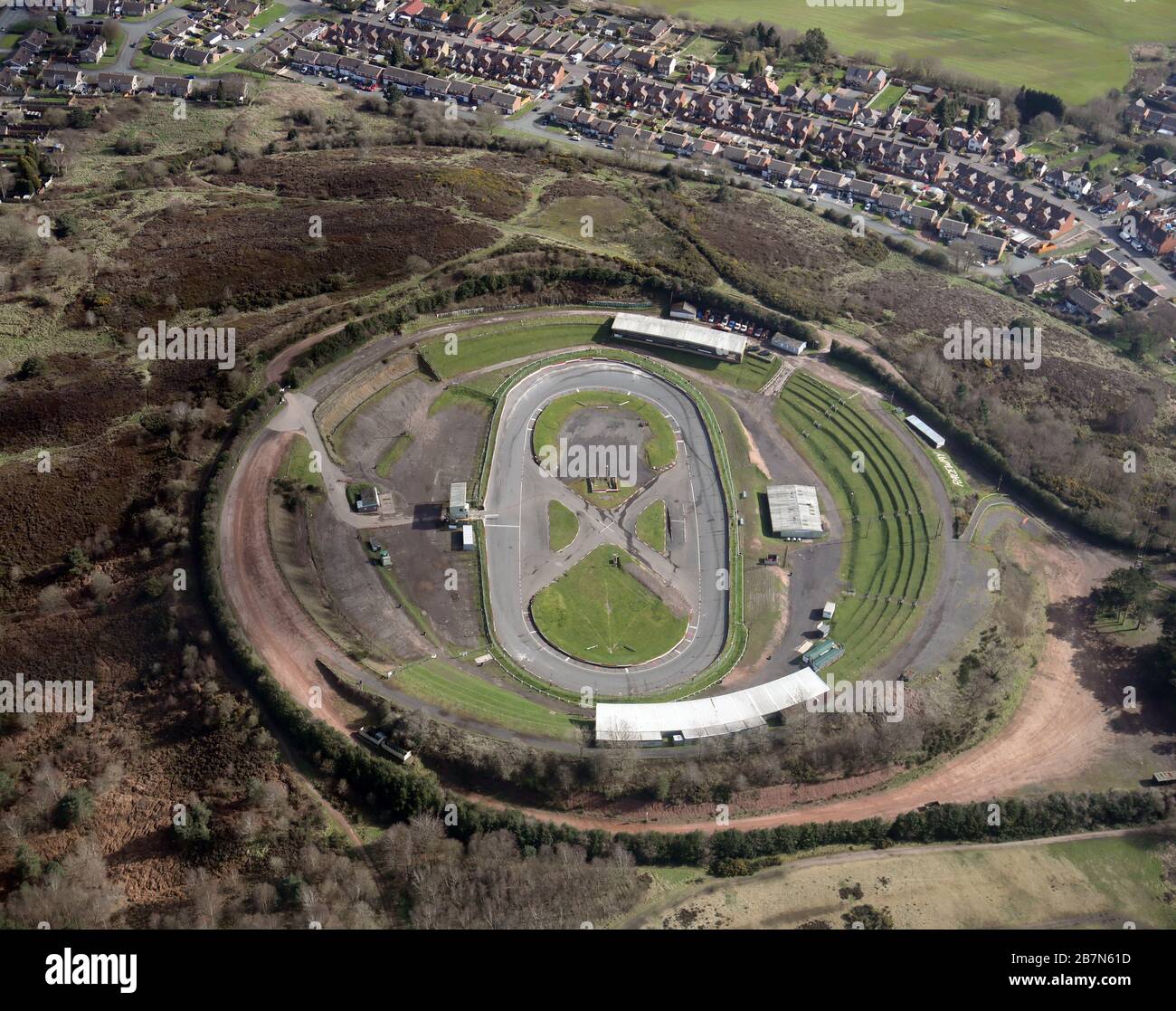 Luftaufnahme des Hednesford Hills Raceway, in der Nähe von Cannock, Staffordshire, Großbritannien Stockfoto