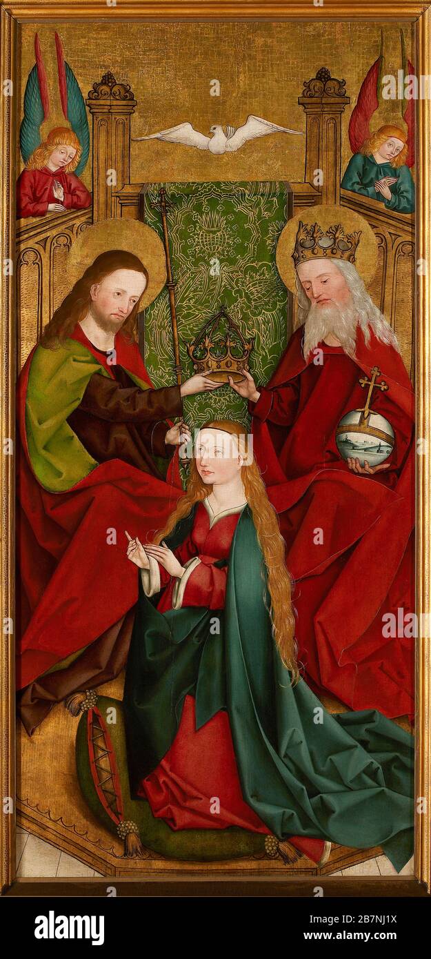 Marienkrönung, ca. 1485-1490. Gefunden in der Sammlung des Museums Mayer van den Bergh, Antwerpen. Stockfoto