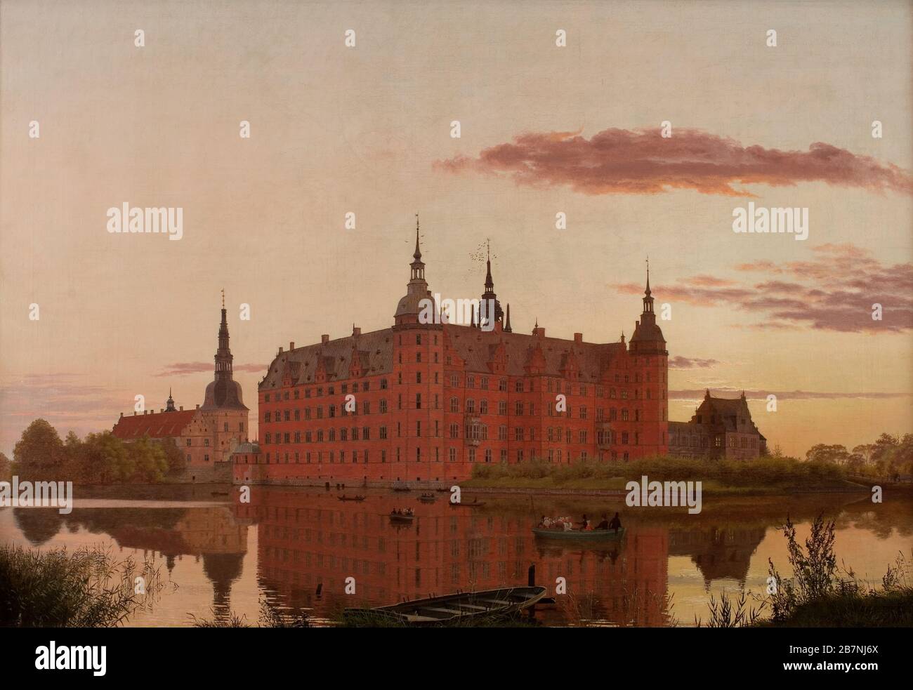 Frederiksborg Slot ved Aftenbelysning (Schloss Frederiksborg im Abendlicht), 1835. Gefunden in der Sammlung Hirschsprung. Stockfoto