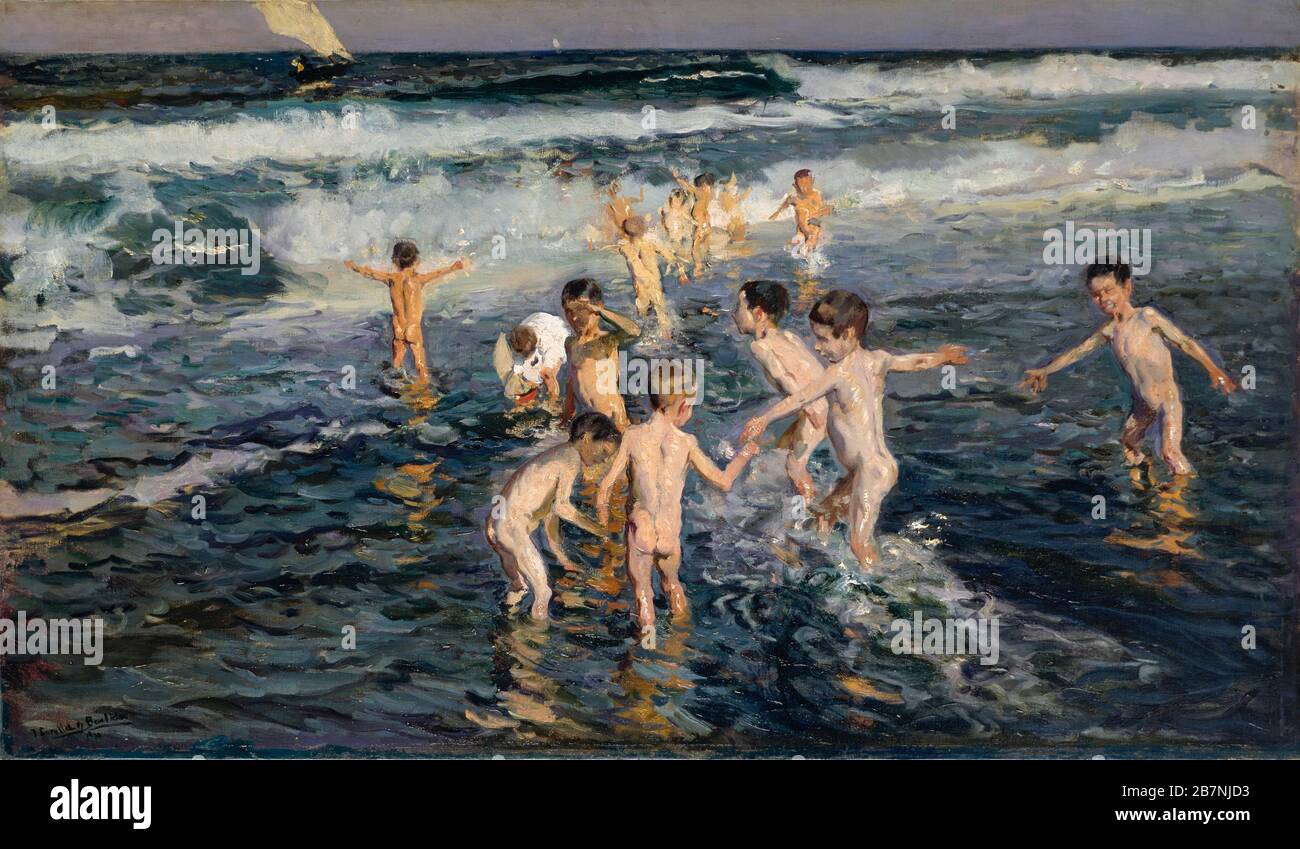 BAñar a los niños, 1899. Gefunden in der Sammlung des Museo de Bellas Artes de Asturias. Stockfoto