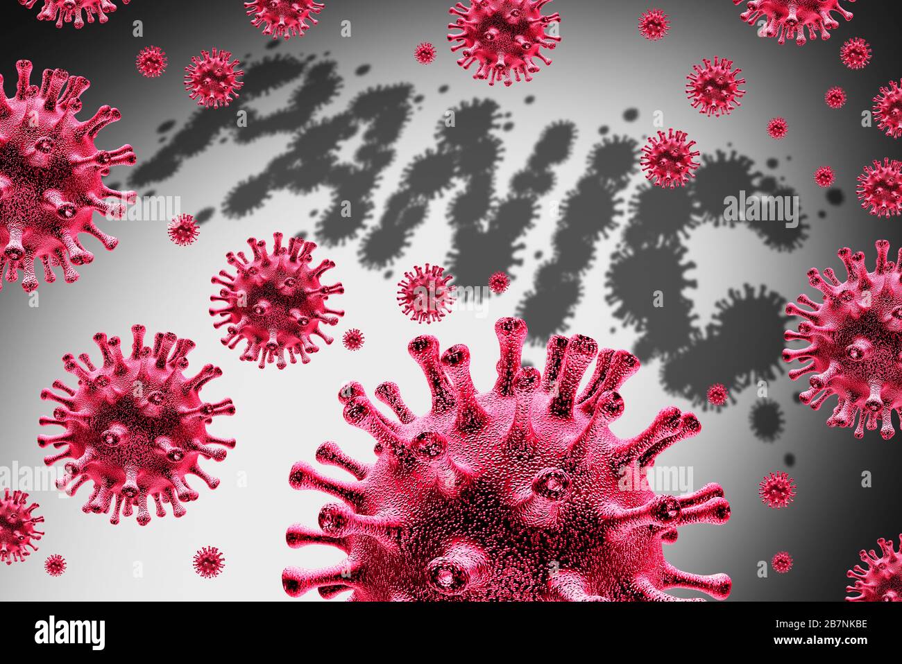 Coronavirus Panik und Virusausbruch Angst und Pandemie Übertragungsangst oder öffentliche Epidemie Unsicherheit und Kovid-19 ansteckende medizinische Krise. Stockfoto