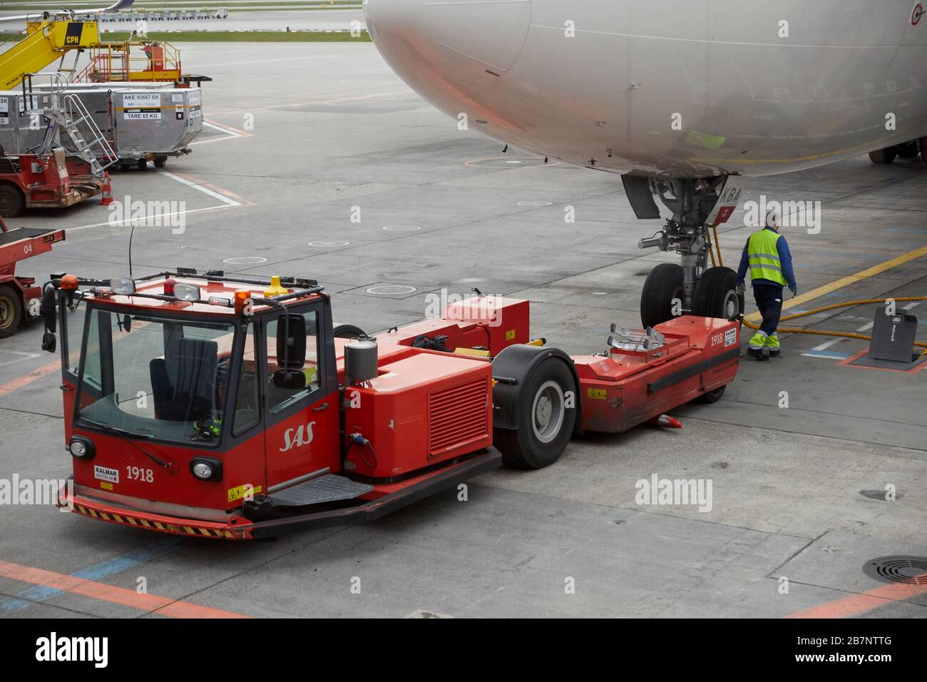 Kopenhagen, Dänemarks Hauptstadt Scandinavier Airlines, SAS-Flugzeugschlepper Stockfoto