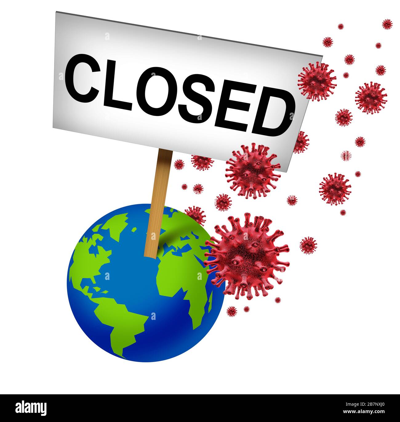 Annullierte globale Ereignisse und internationale Schließungen aufgrund eines Coronavirus oder einer kovid 19-Stornierung und aufgrund eines Virus ist das Weltgeschäft für Unternehmen geschlossen. Stockfoto