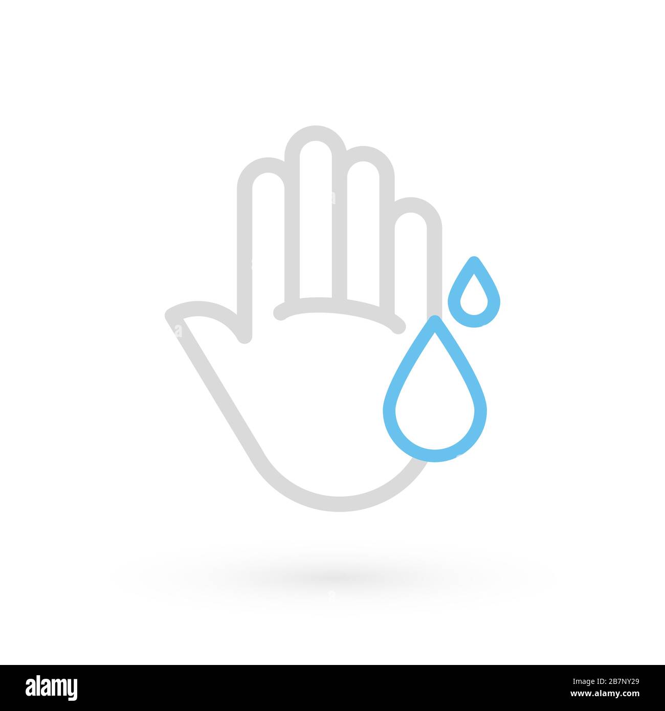 Symbol für Händewaschen. Hände mit Wassertropfen Symbol. Prävention gegen Viren, Bakterien, Coronaviren. Konzept der Hygiene, Sauberkeit, Desinfektion Stock Vektor