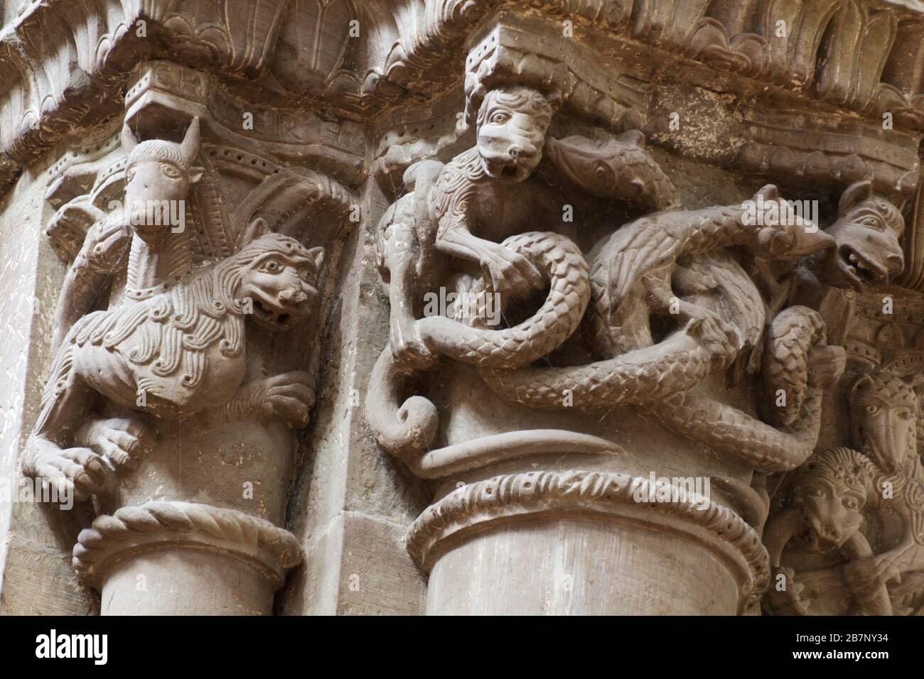 Mittelalterliches Bestiarium - Hauptstadt (12. Jahrhundert) - Petersdom - Genf Stockfoto