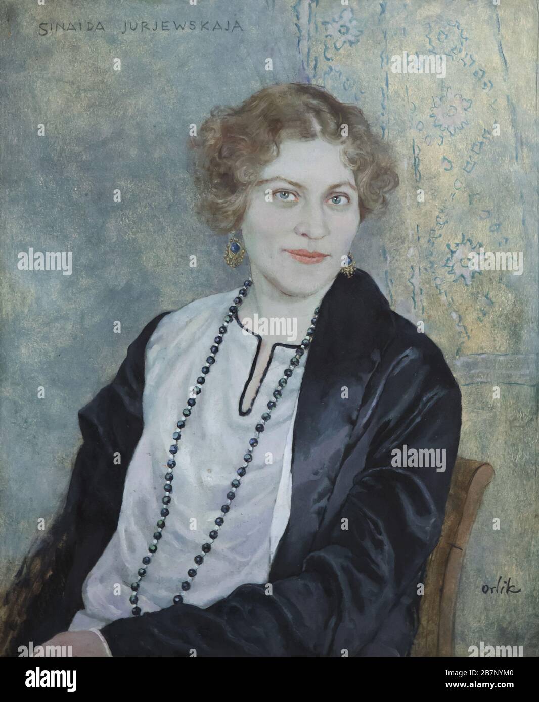 Gemälde 'Sinaida Jurjewskaja' des tschechischen Symbolisten Malers Emil-Orlik (vor 1928) auf der Dauerausstellung der Nationalgalerie (Národní galerie) im Veletržní palác (Messepalast) in Prag, Tschechien. Im Porträt ist die russische Sopranopern-Sängerin Zinaida Jurjewskaja (1892-1925) dargestellt. Stockfoto