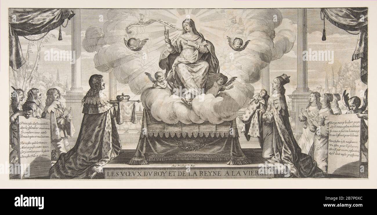 Almanach für 1639: Ludwig XIII. Und Anne von Österreich vertrauen dem Königreich und dem unter dem Schutz der Jungfrau stehenden Prinz 1639 an. Stockfoto