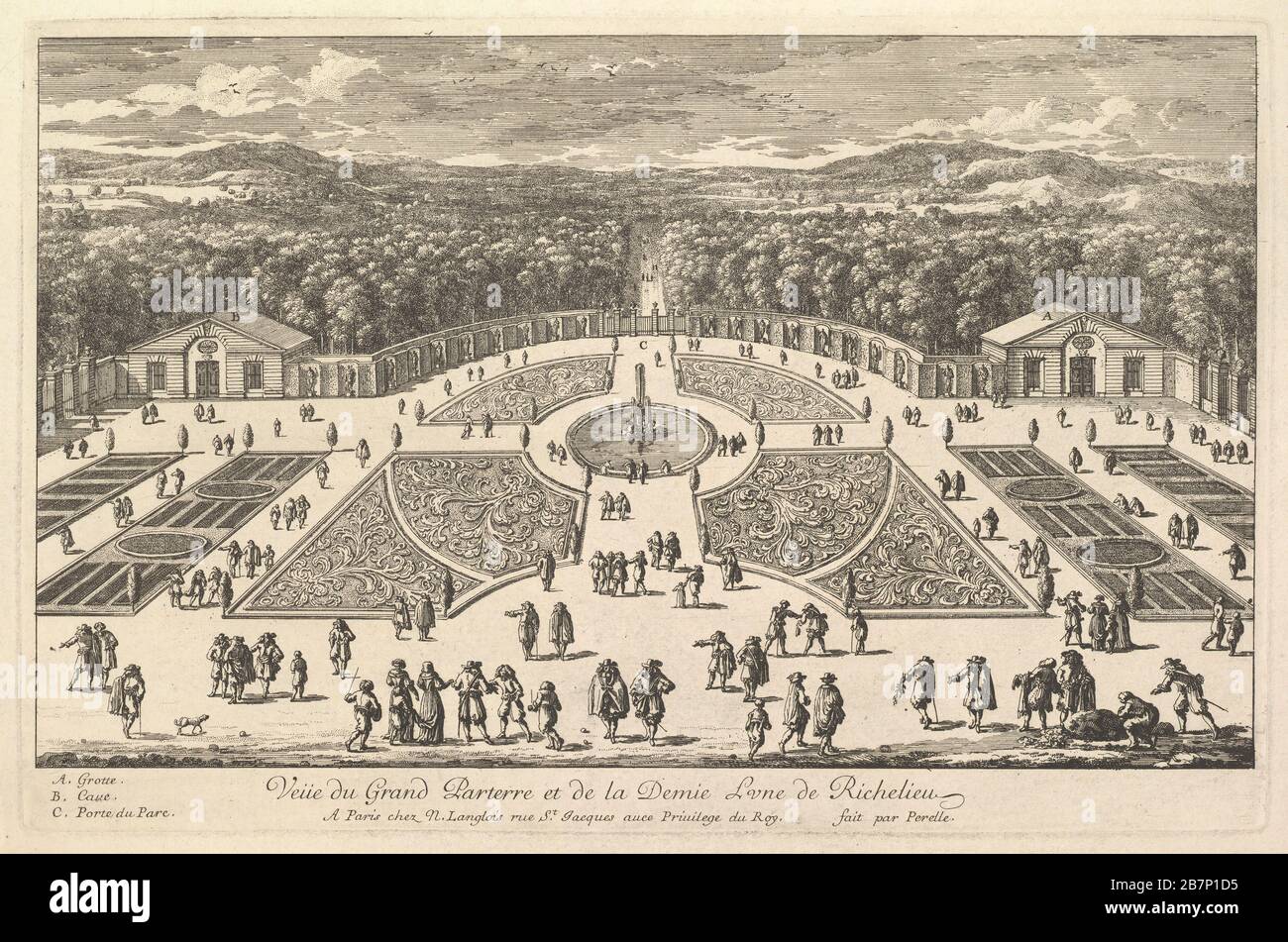 VE&#xfc;e du Grand Parterre et de la Demie Lune de Richelieu, 17. Jahrhundert. Stockfoto