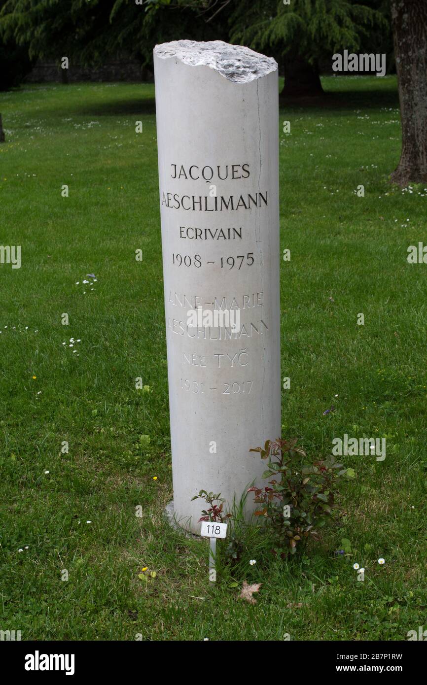 Grab von Jacques Aeschlimann - Friedhof der Könige (Cimetière des Rois), Genf Stockfoto