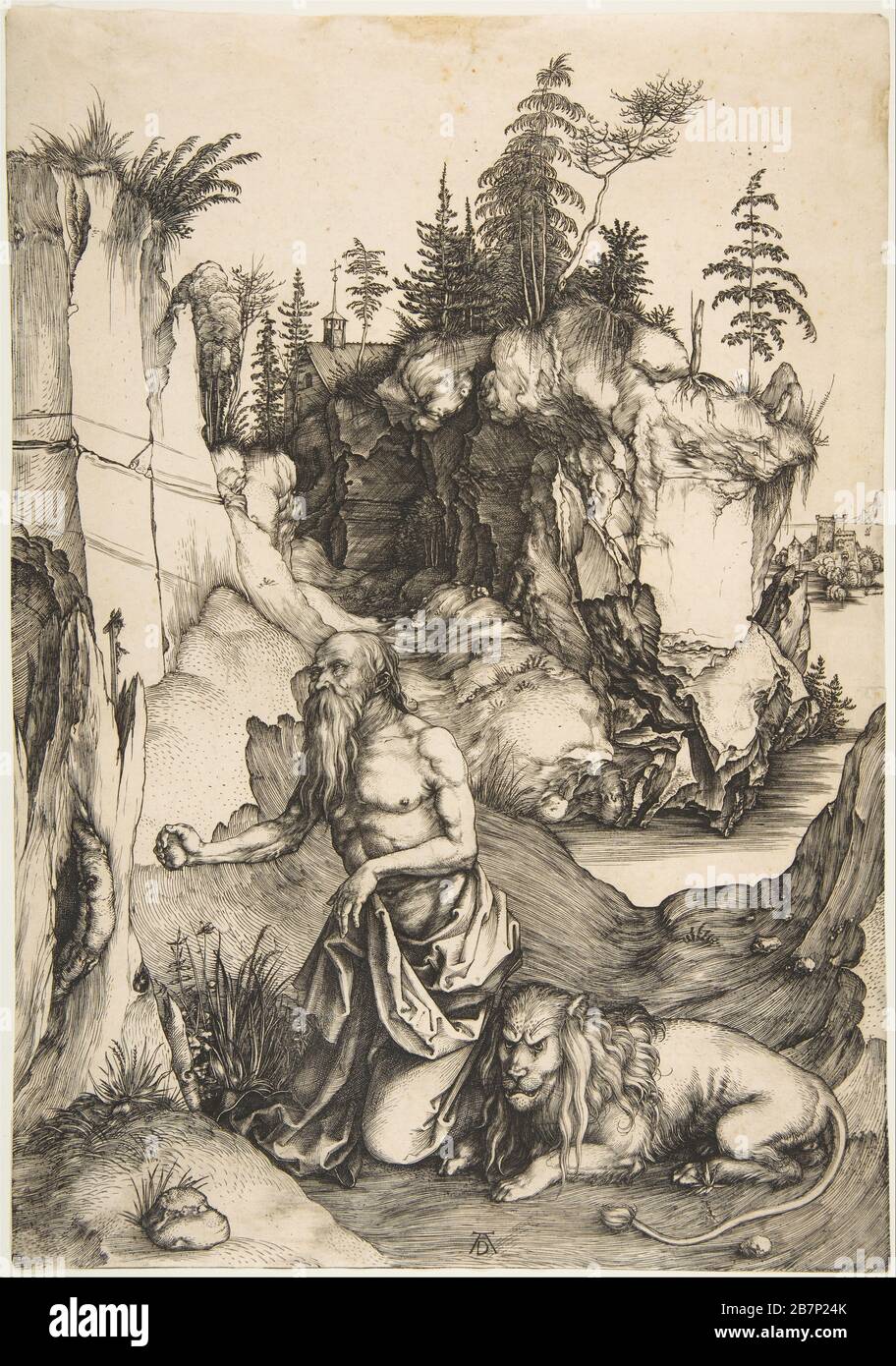 Der heilige Jerome Penitent in der Wildnis, ca. 1496. Stockfoto