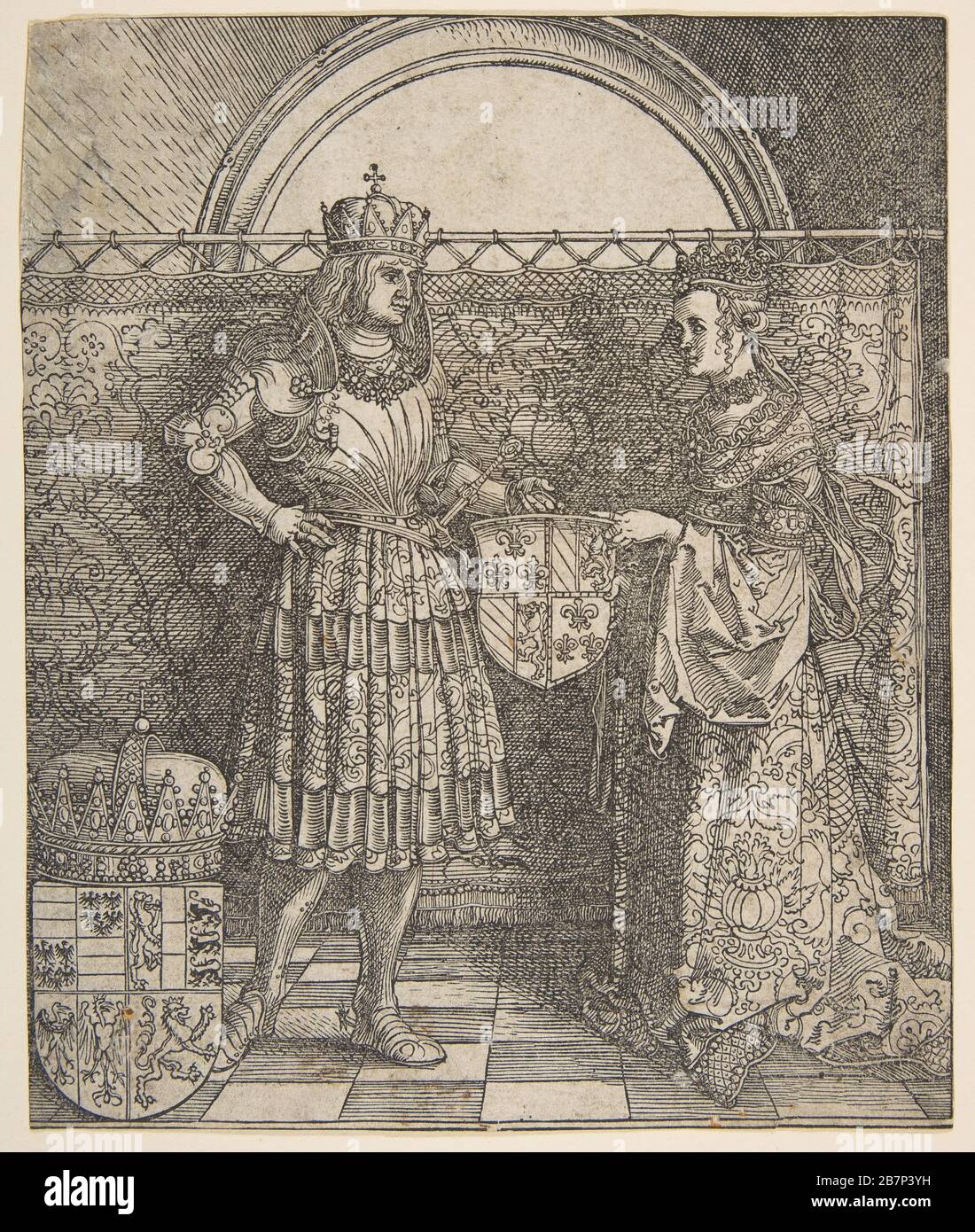 Das Maria-Burgundische-Betrothal aus dem Triumphbogen von Kaiser Maximilian I., 1515. Stockfoto Das Maria-Burgundische-Betrothal aus dem Triumphbogen von Kaiser Maximilian I., 1515. Stockfoto