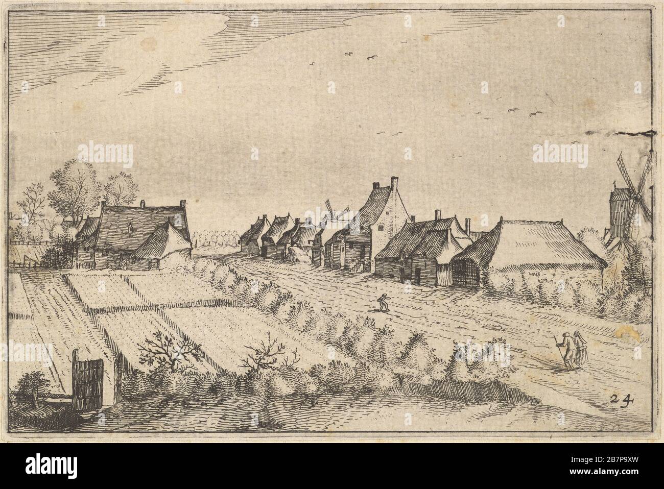 Felder und eine Straße, Platte 8 von Regiunculae et Villae aliquot Ducatus brabantiae, Ca. 1610. Nach dem Meister der kleinen Landschaften. Stockfoto