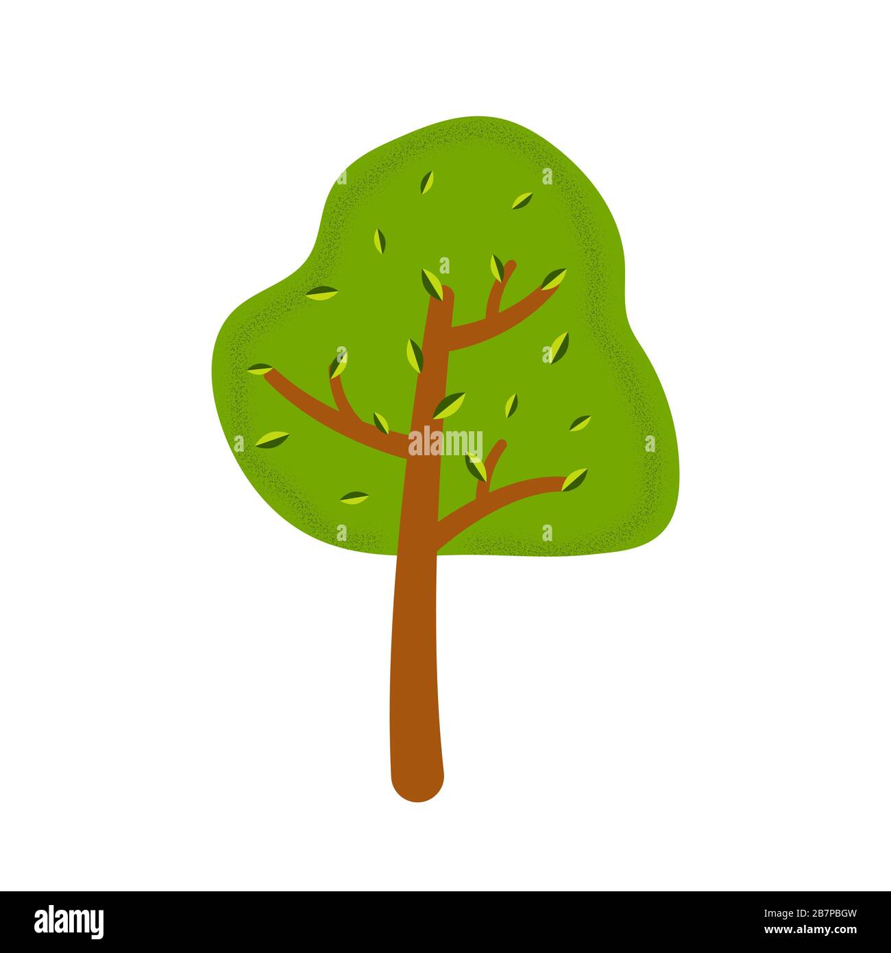 Schöner grüner Baum mit Blättern auf weißem Hintergrund. National Forest Day. Das Konzept des Naturschutzes. Frühling oder Sommer Cartoon-Stil krank Stock Vektor