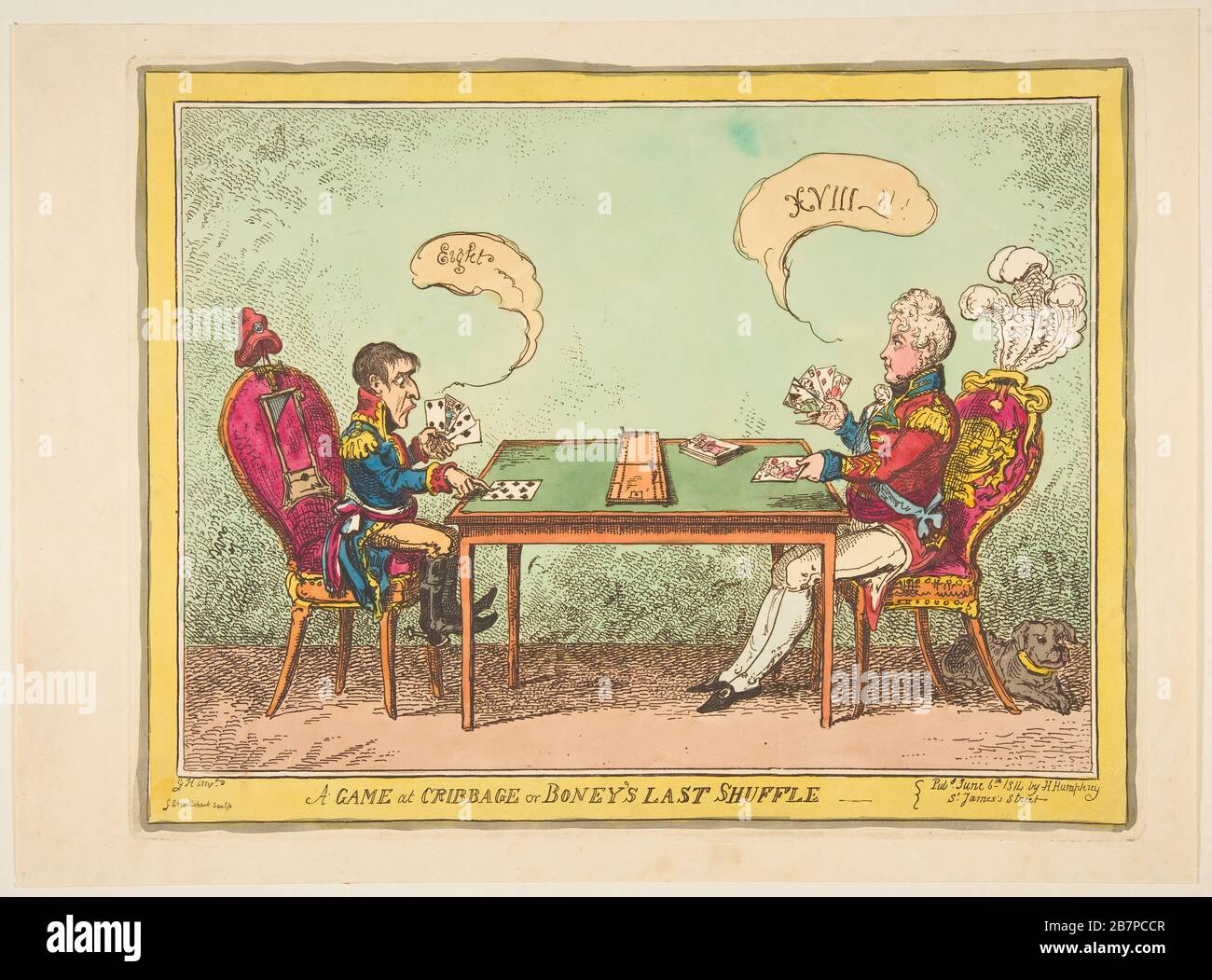 Ein Spiel von Cribbage oder Boney's Last Shuffle, 6. Juni 1814. Nach George Humphrey Stockfoto