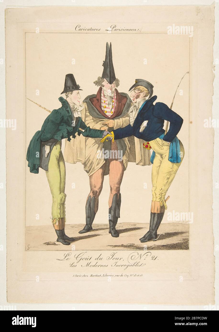 Le go&#xfb;t du Jour, Nr. 21: Les modernes Incroyables, aus Karikaturen Parisiennes, ca. 1815. Stockfoto