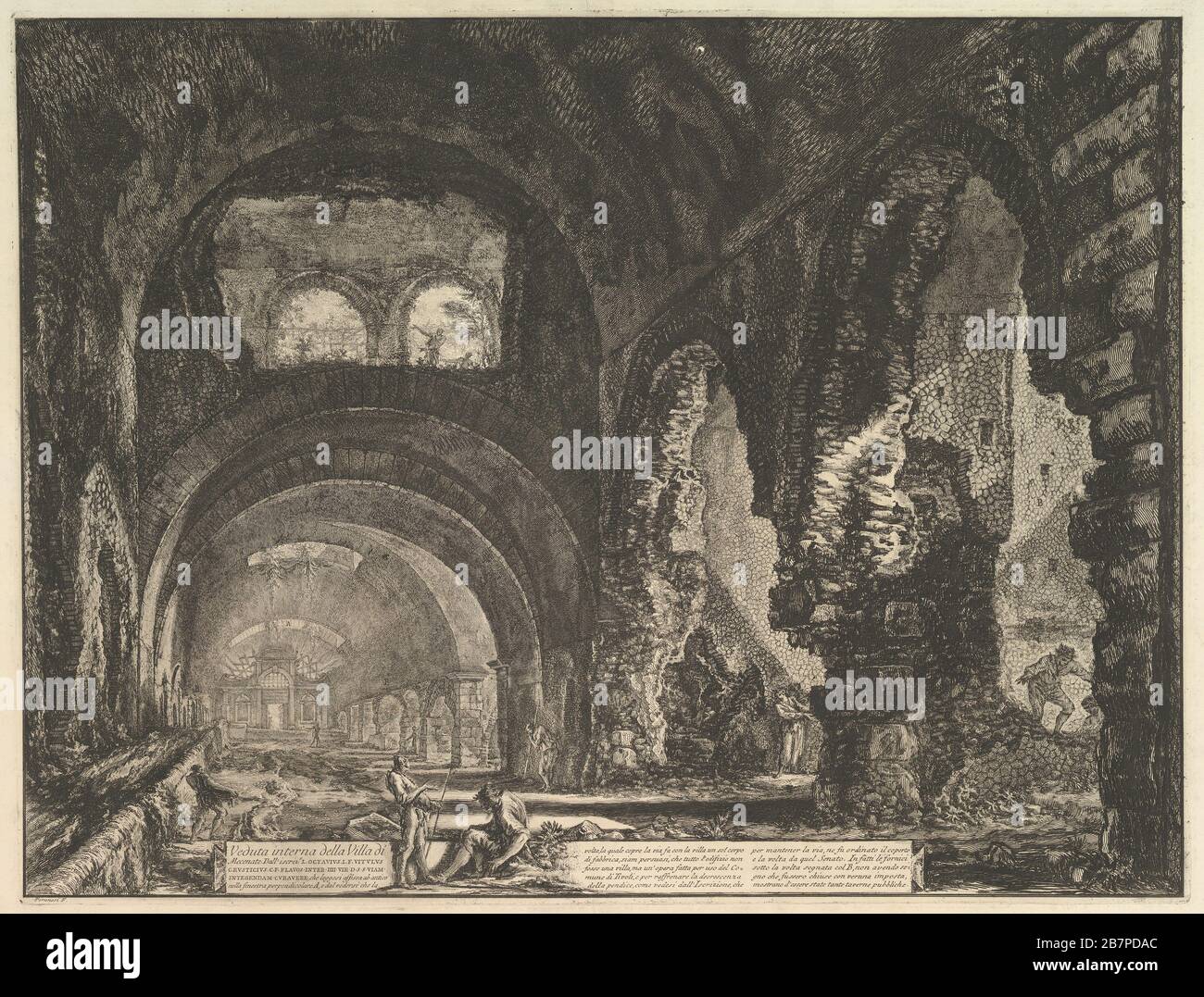 Die sogenannte Villa von Maecenas am Tivoli. Innenraum mit zwei Figuren in der Öffnung eines darüber befindlichen Bogens. (Veduta interna della Villa di Mecenate), ca. 1764. Stockfoto