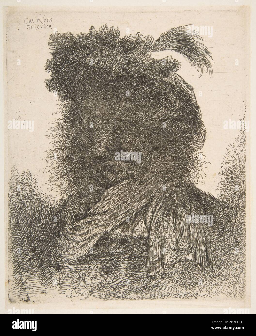 Der Kopf eines Mannes im Schatten drehte sich leicht nach links, aus der Serie der 'großen orientalischen Köpfe', ca. 1645-1650. Stockfoto