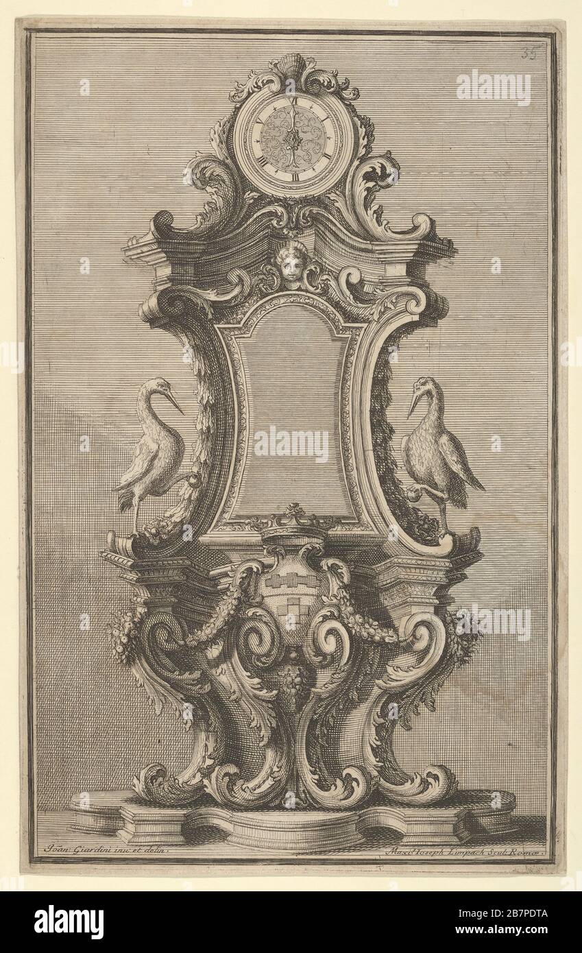 Design für eine Uhr, von 'Disegni Diversi', 1714 oder 1750. Stockfoto