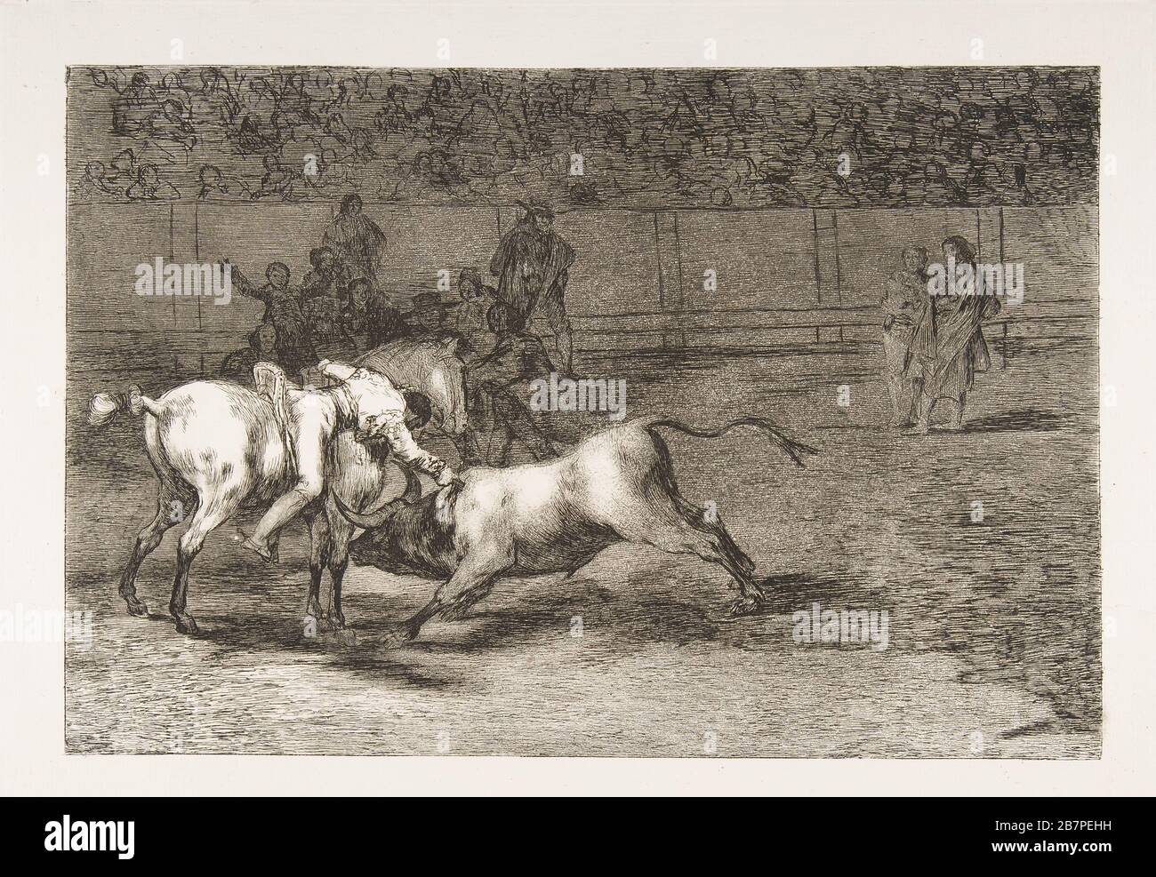 Platte 23 aus der "Tauromaquia":Mariano Ceballos, alias der Inder, tötet den Stier von seinem Pferd., im Jahr 1816. Stockfoto