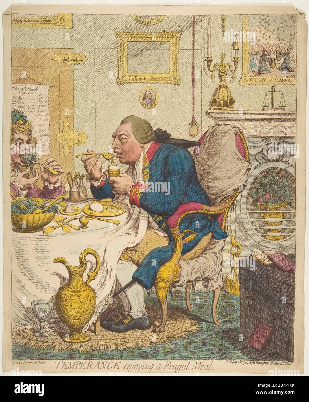 Temperance beim genießen einer frugalen Mahlzeit, 28. Juli 1792. Stockfoto