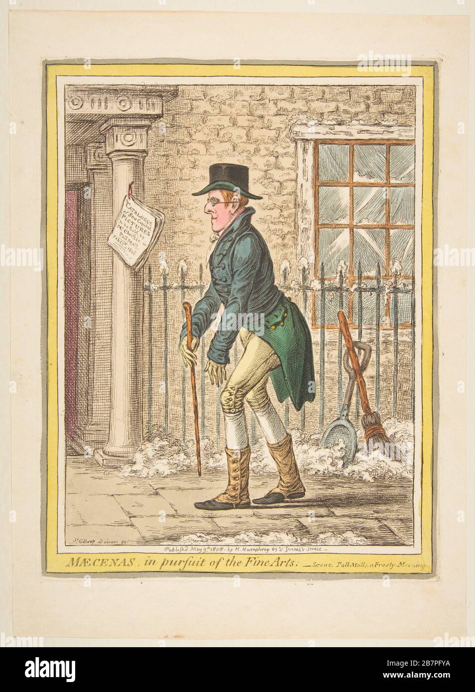 Maecenas, in der Verfolgung der Fine Arts-Szene, Pall Mall; ein frostiger Morgen, 9. Mai 1808. Stockfoto