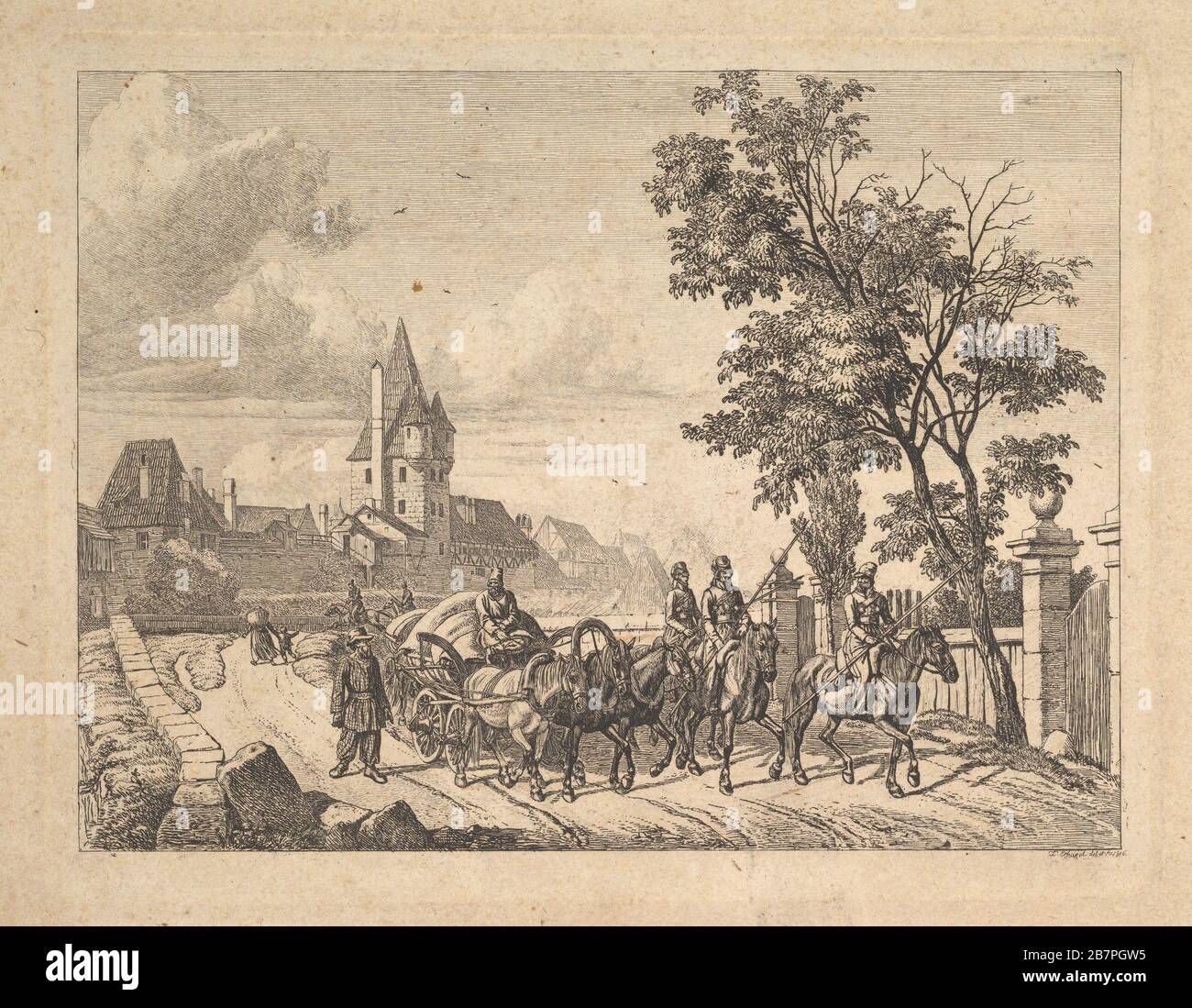 Die Kosaken eskortieren das Gepäck Wagon, im Jahr 1816. Stockfoto