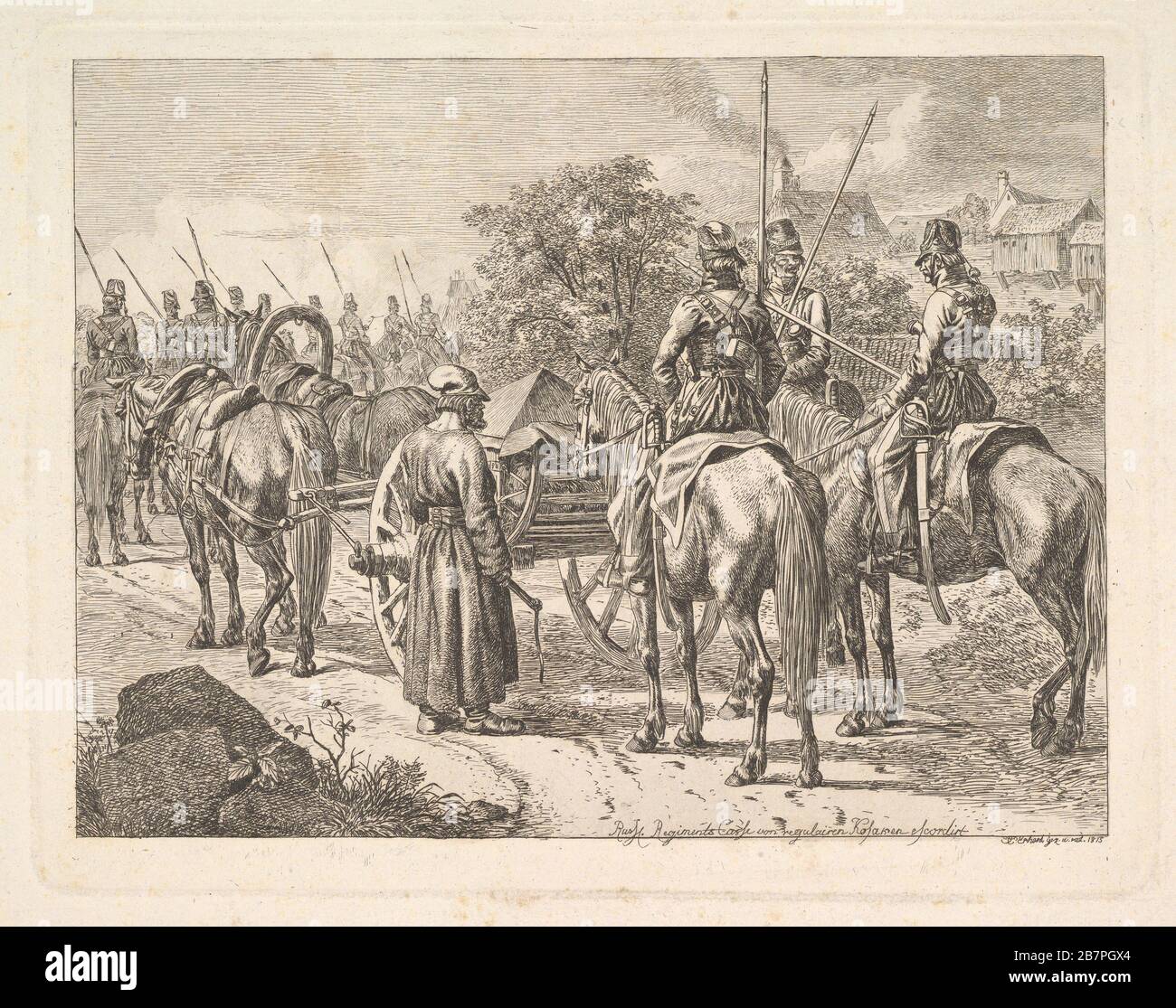 Kosaken, die die Regimentskassone, 1815 eskortieren. Stockfoto