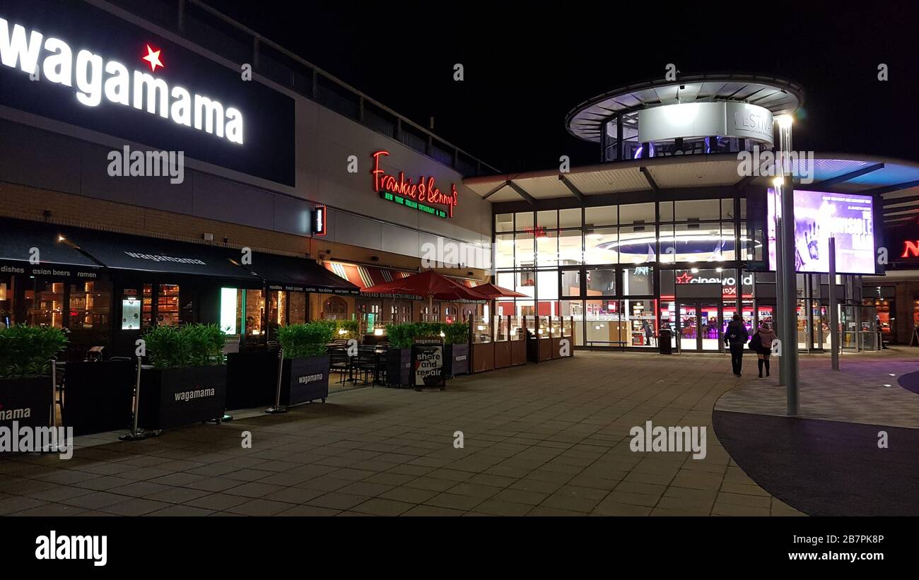 Festival Leisure Park in Basildon, Essex, ein Unterhaltungskomplex mit Kino, Bowling, Wakeboarden, Nachtclubs, Bars und Restaurants. Stockfoto