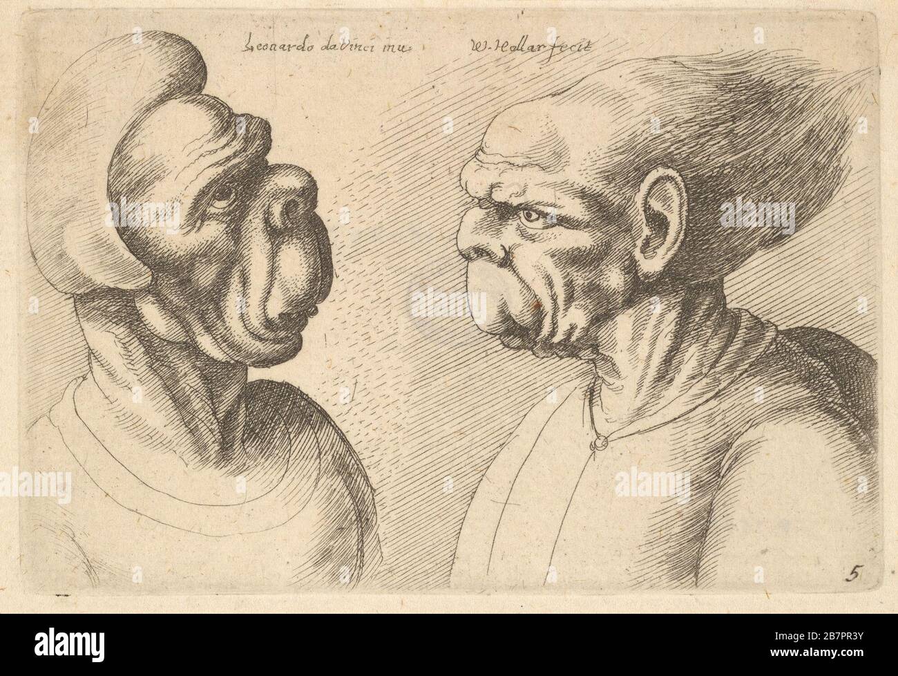 Zwei deformierte Köpfe nach innen, 1625-77. Stockfoto
