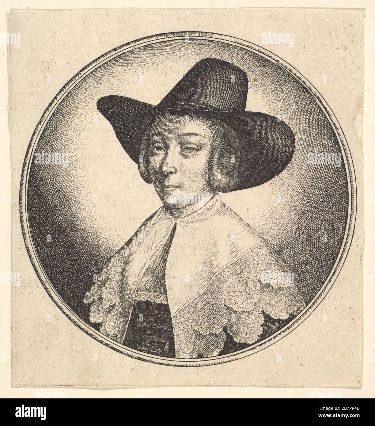 Frau mit breitem Krempelhut, 1642. Stockfoto