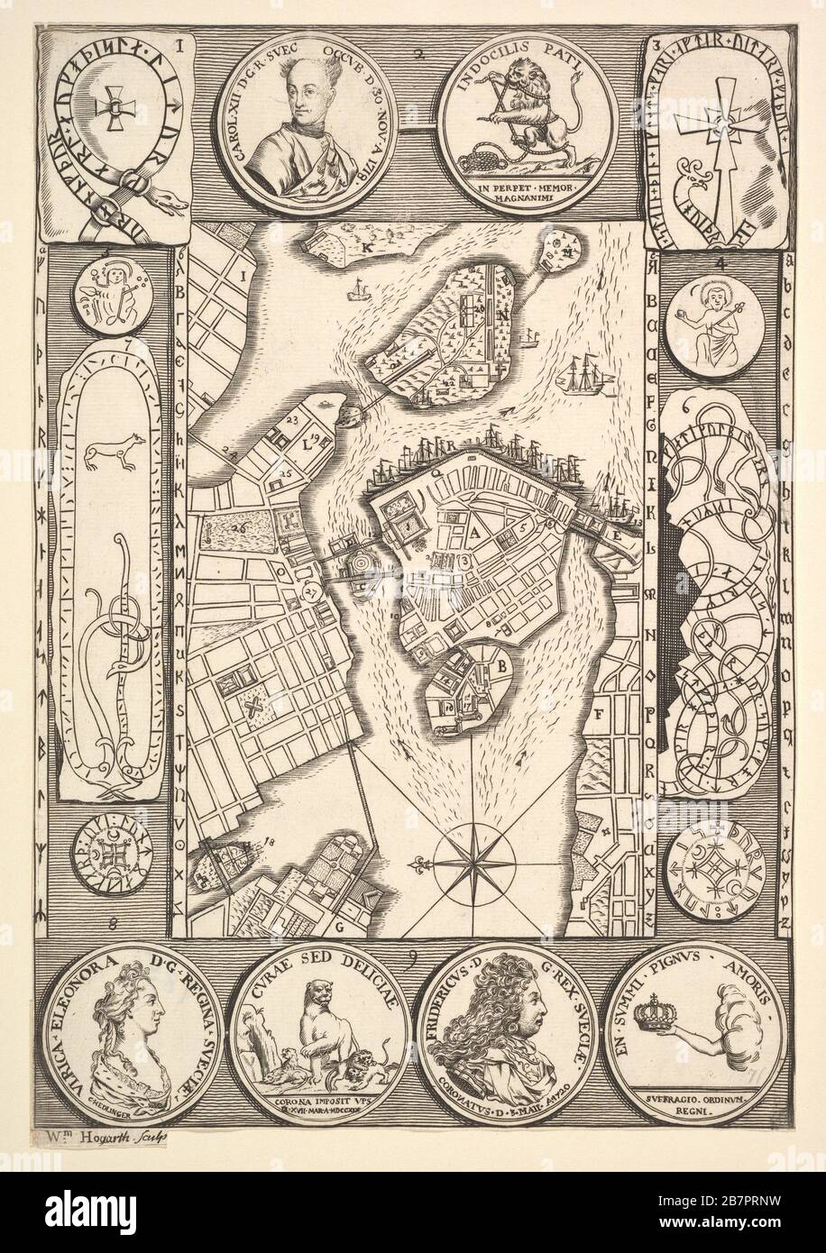 Karte von Stockholm (Aubry de La Mottraye's "reist durch Europa, Asien und in einen Teil Afrikas...", London, 1724, Bd. II, pl. 32), 1723-24. Stockfoto
