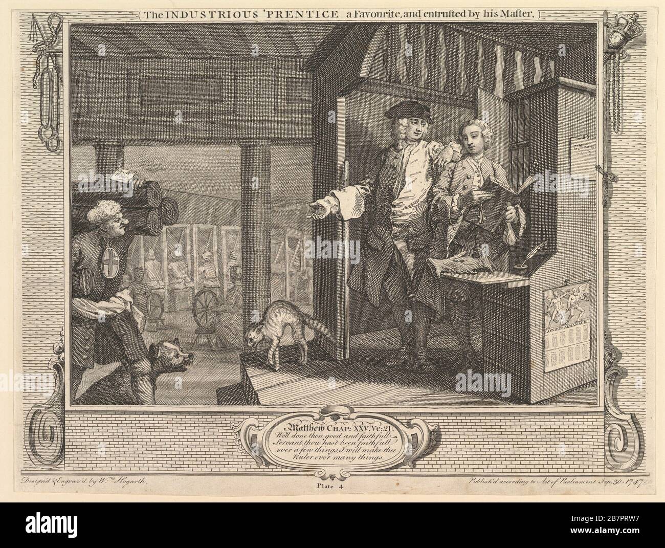 Der fleißige "Prentice, ein Favorit, und von seinem Meister anvertraut: Industrie und Ungläubigkeit, Platte 4, 30. September 1747. Stockfoto