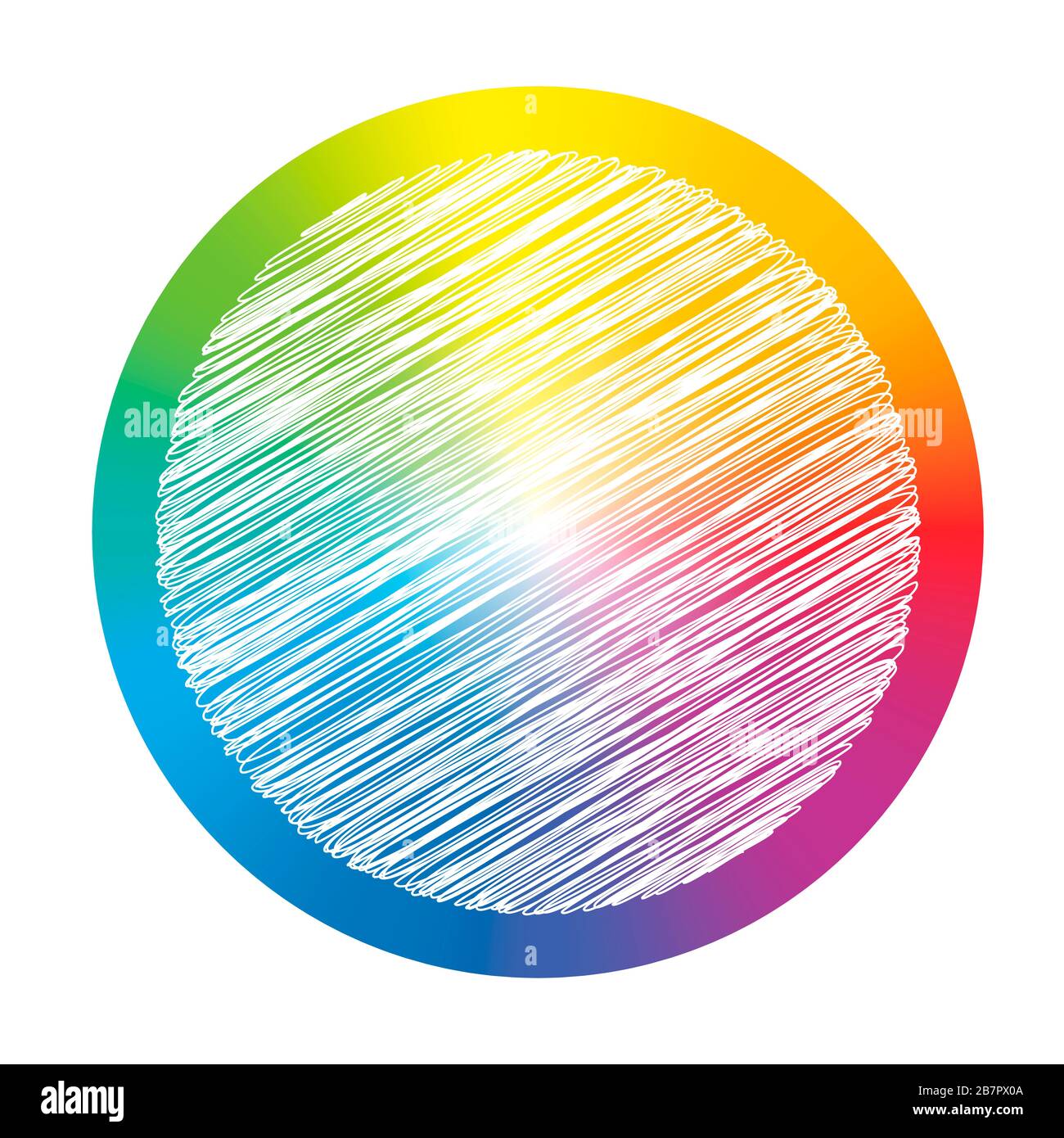 Farbring für Farbverlauf. Rainbow Coloured Circle mit weißem Scribble - Illustration auf weißem Hintergrund. Stockfoto