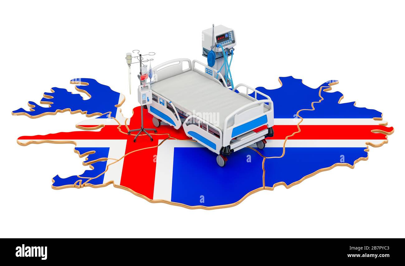 Intensivstation IS in Island, 3D-Rendering isoliert auf weißem Hintergrund Stockfoto