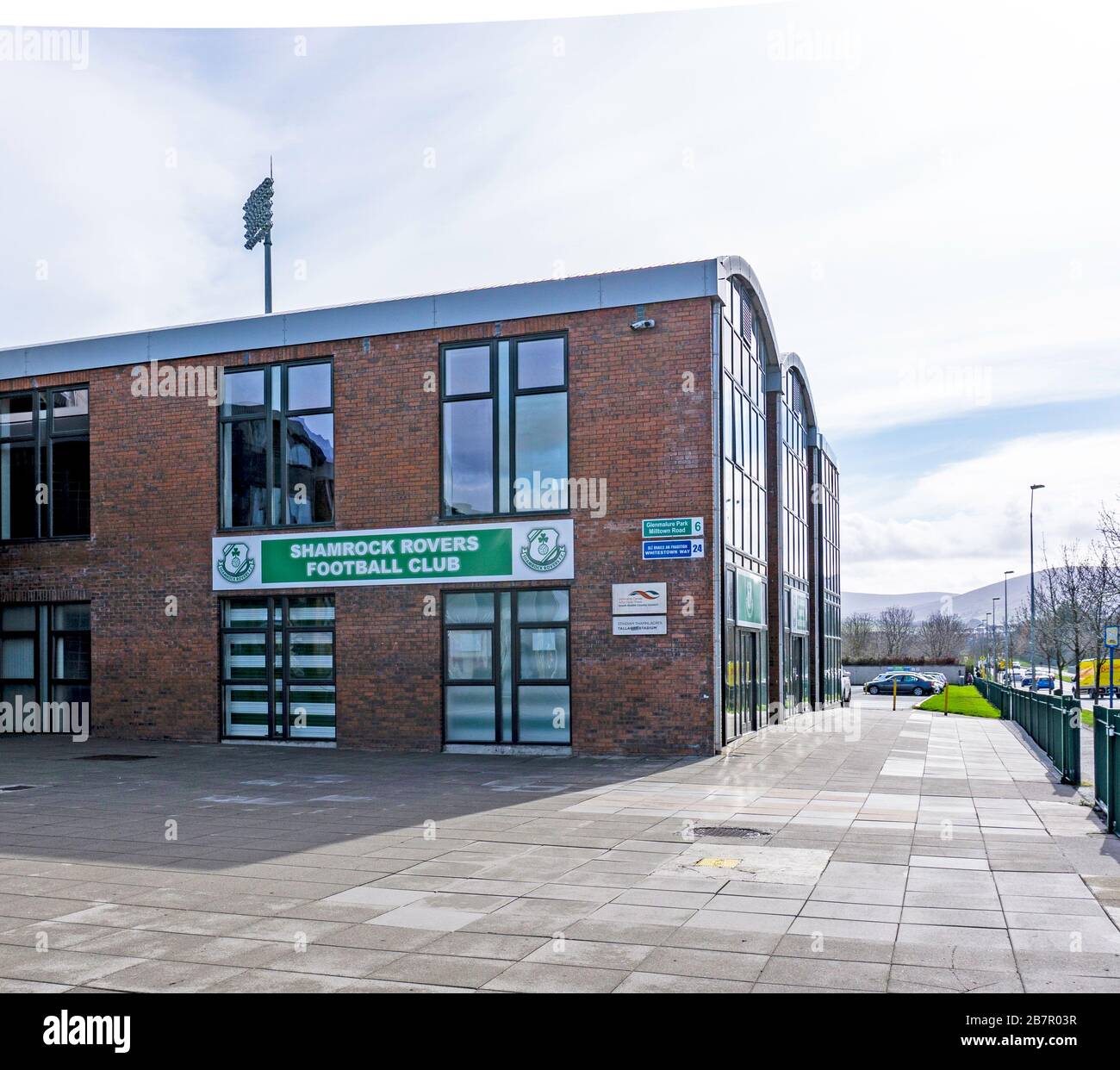 Der Shamrock Rovers Mega-Shop. Dublin, Irland. Die Fußballmannschaft Shamrock Rovers ist Mitglied der League of Ireland Premier Division. Stockfoto