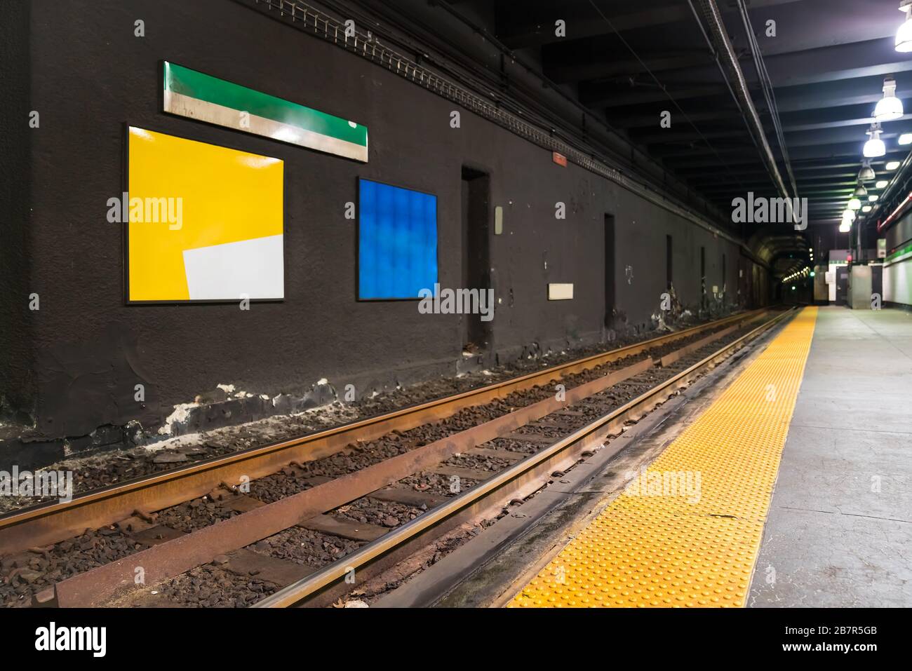 Boston U-Bahn-Station für grüne Linie mit niemandem Stockfoto