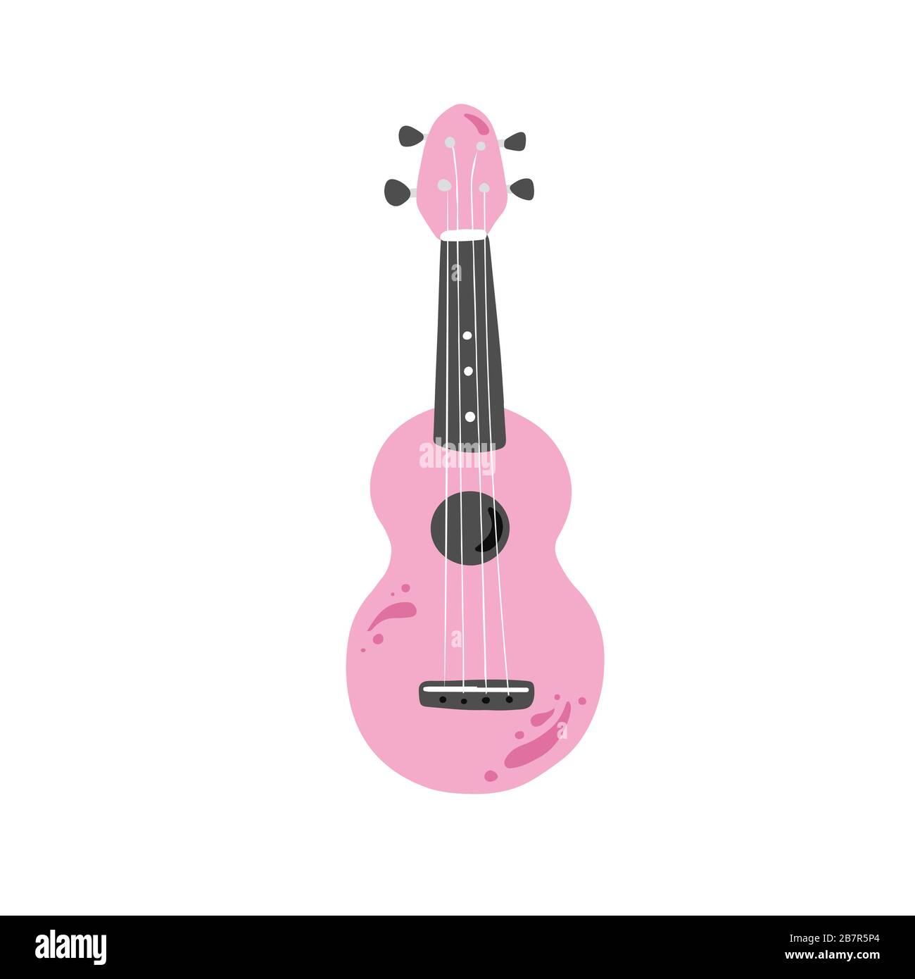 Niedliche Cartoon-Ukulele für Sommerplakat, Kartendesign. Kleine Gitarre, Streichinstrument im stil von hawaii. Vektorillusorierung einfacher handgezeichneter Stile. Stock Vektor