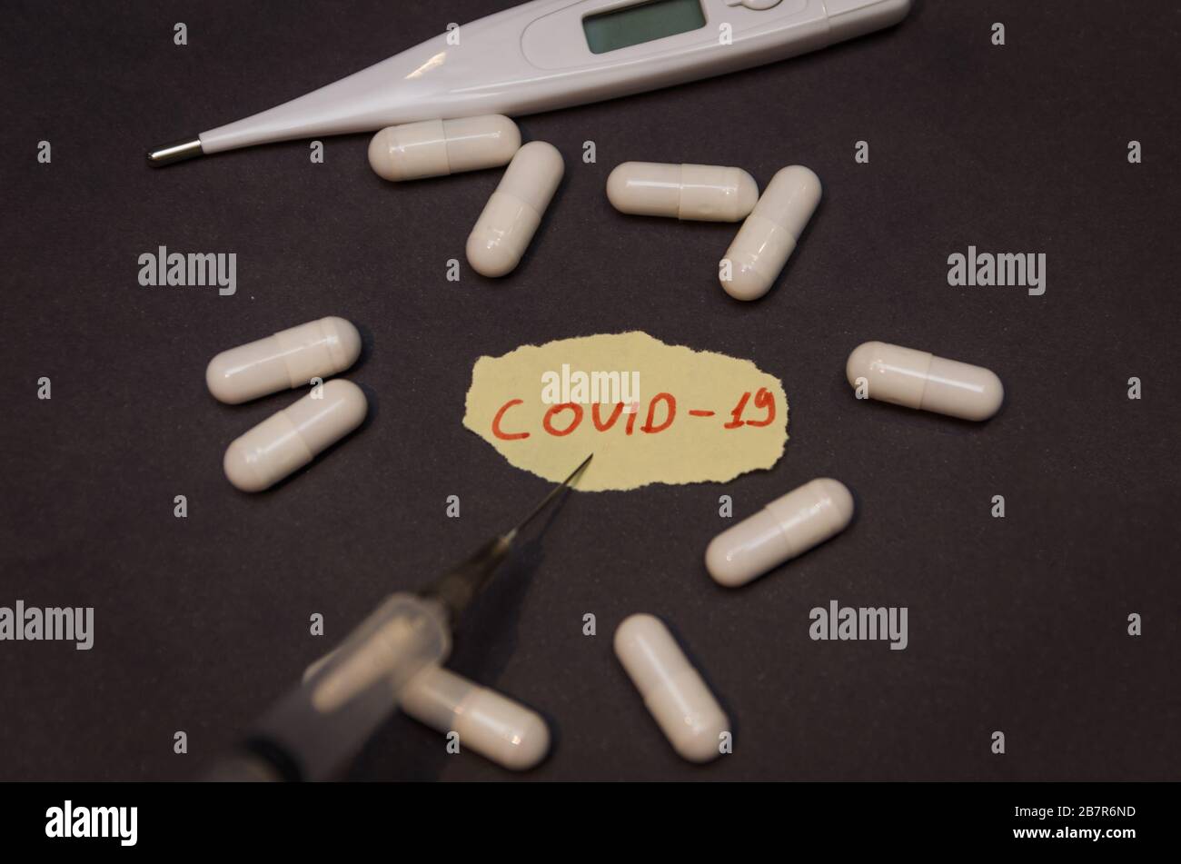 Impfung. Konzept des Kampfes und der Prävention mit neuartigen Coronavirus. Coronavirus, Coronavirus Impfstoff, nCoV, COVID-19. Stockfoto