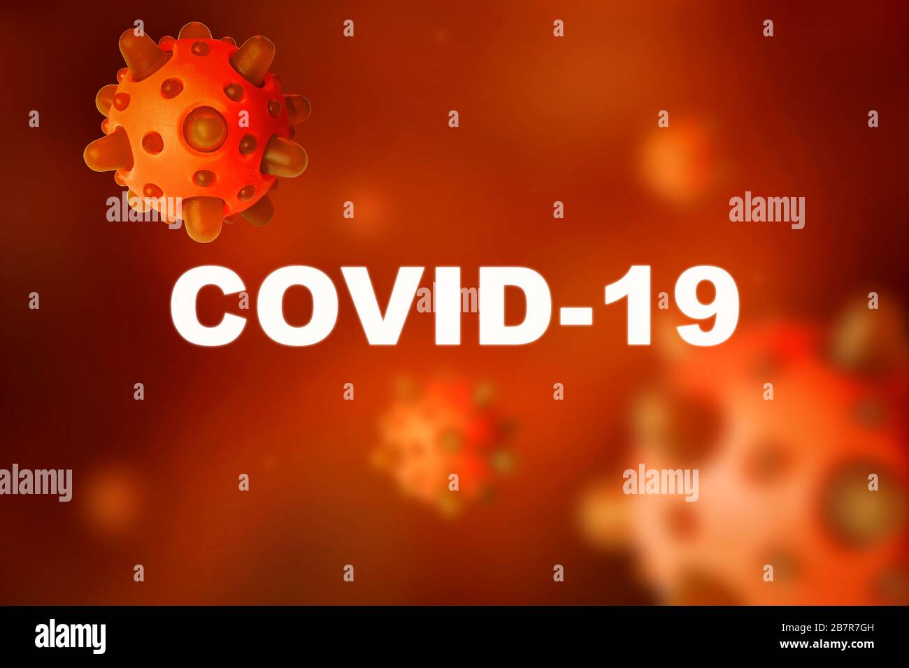 COVID-19 Coronavirus unter dem Mikroskop, 3D-Abbildung. SARS-COV-2-Corona-Virus-Ausbruch in China, tödliche Infektion verbreitete sich in der Welt. coronavirus pande Stockfoto