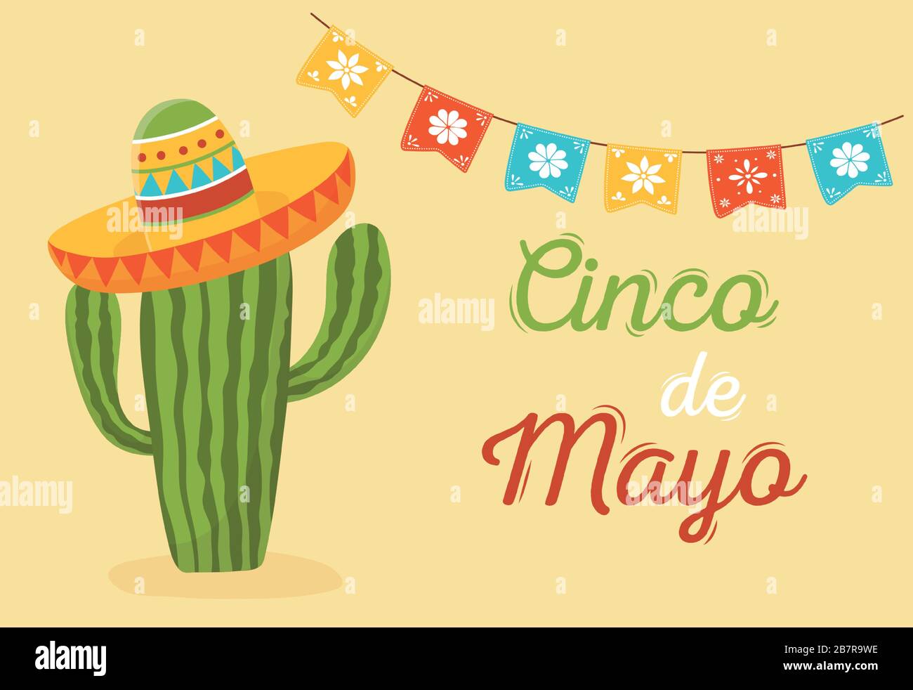 Kaktus mit Hutpfennige Dekoration Cinco de Mayo mexikanische Feier Vektor-Illustration Stock Vektor