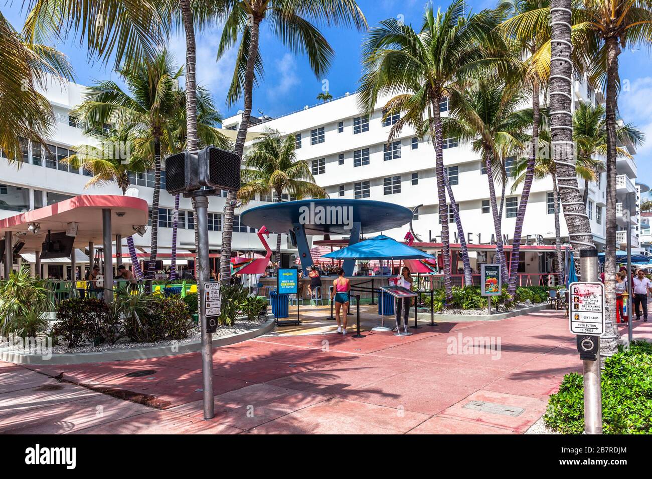 Außenansicht des Clevelander South Beach Hotel, Ocean Drive, South Beach, Miami Beach, Florida, USA. Stockfoto