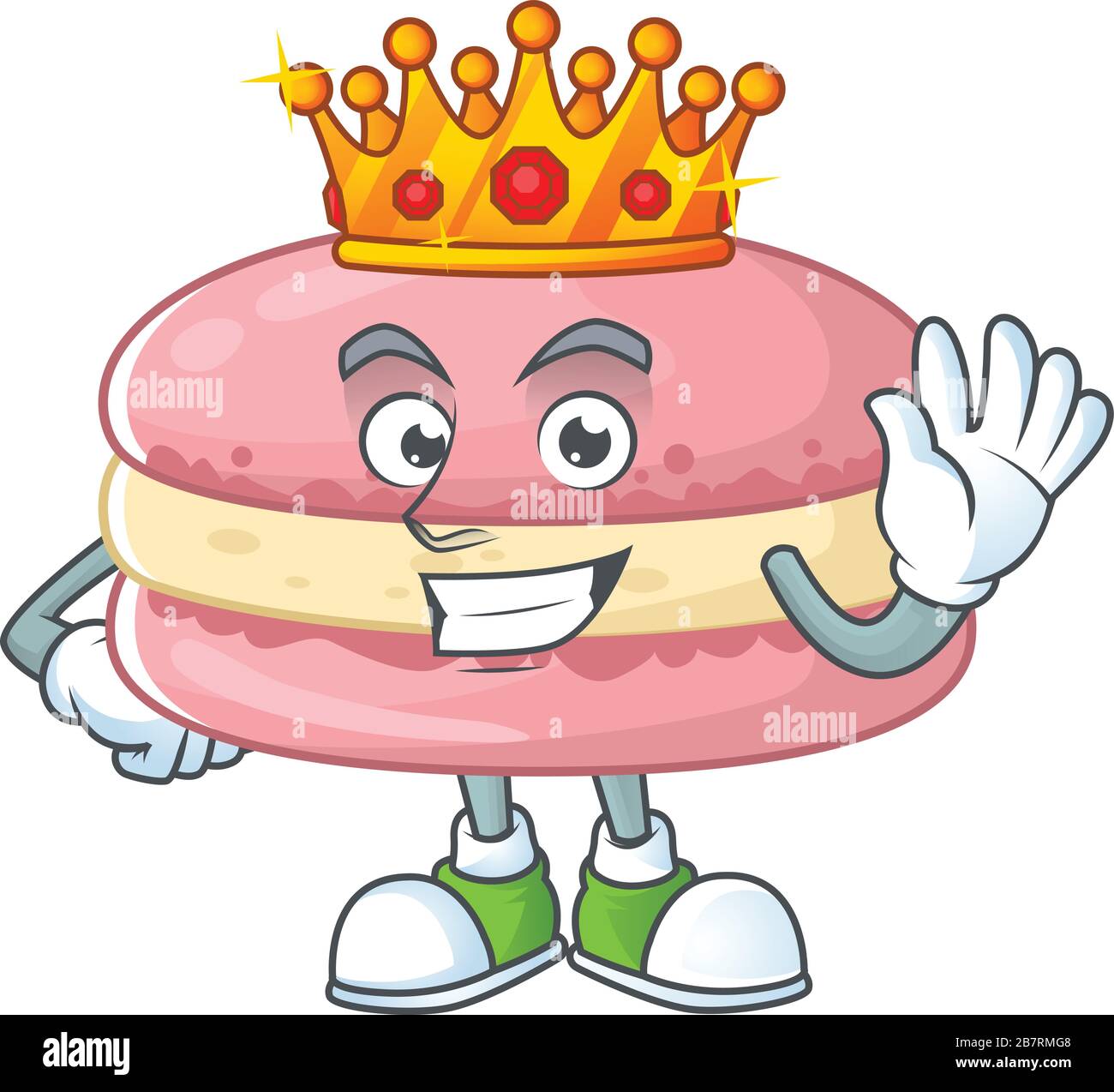 Charismatic King of Strawberry Macarons Cartoon-Charakterdesign Stock Vektor