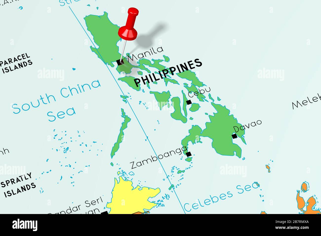 Philippinen, Manila - Hauptstadt, auf politischer Karte festgesteckt Stockfoto