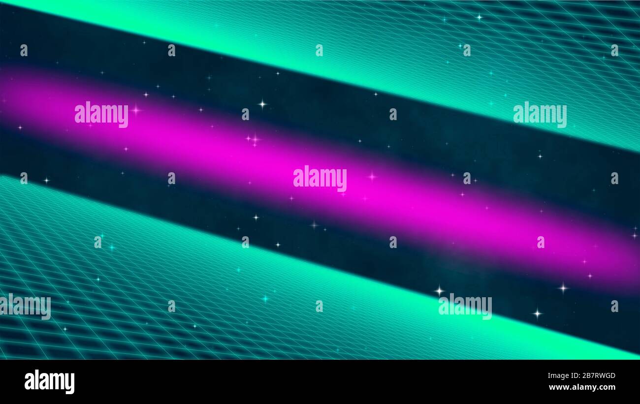 Abstrakter 80er-Hintergrund mit Linien, Raster und Sternen Stockfoto