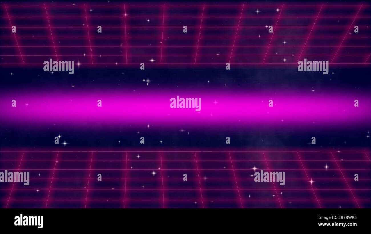 Abstrakter Hintergrund mit Lichtern, Raster und Sternen für Poster der 1980er Jahre Stockfoto