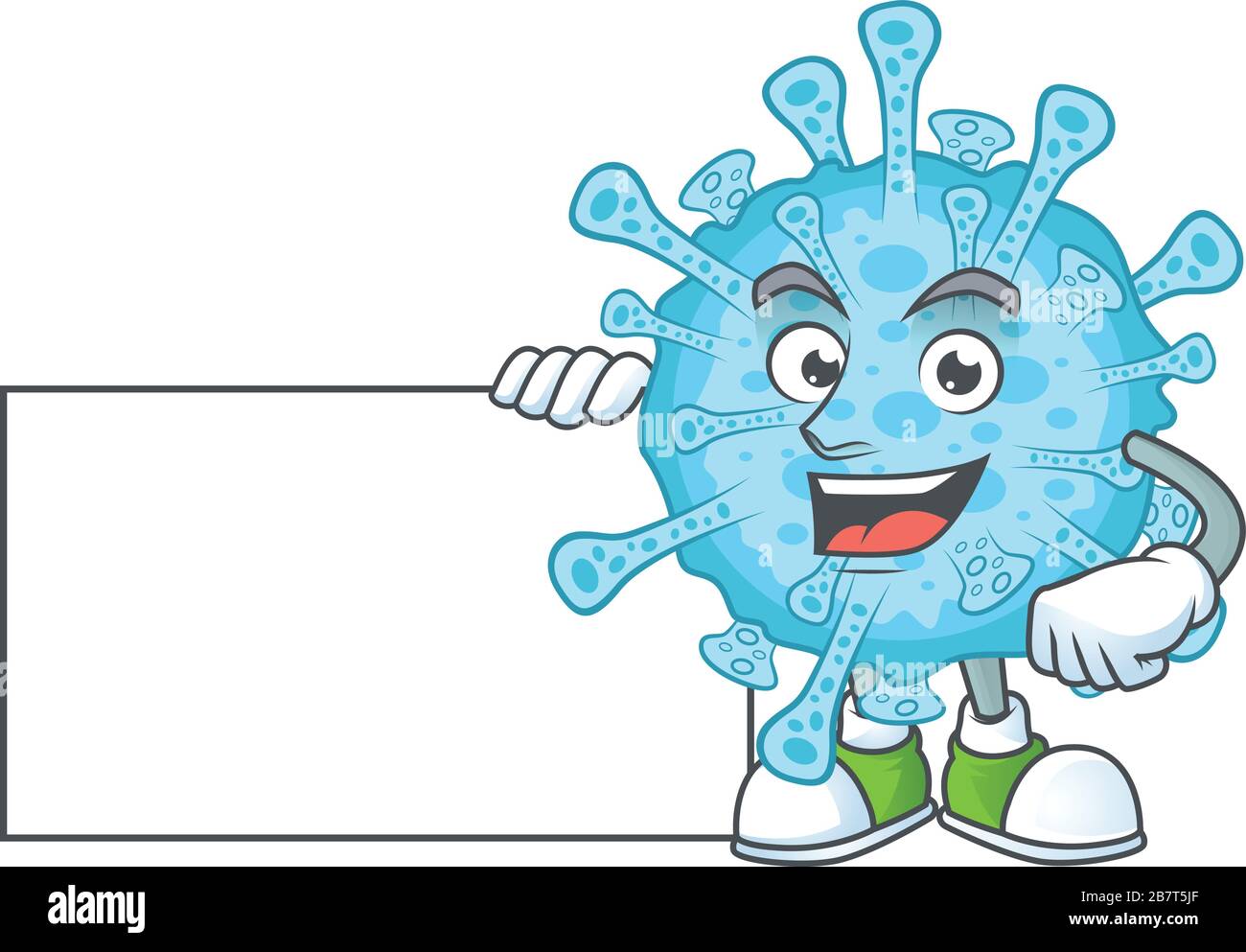 Lustige Coronavirus CartoonDesign mit Fieber Daumen nach oben mit
