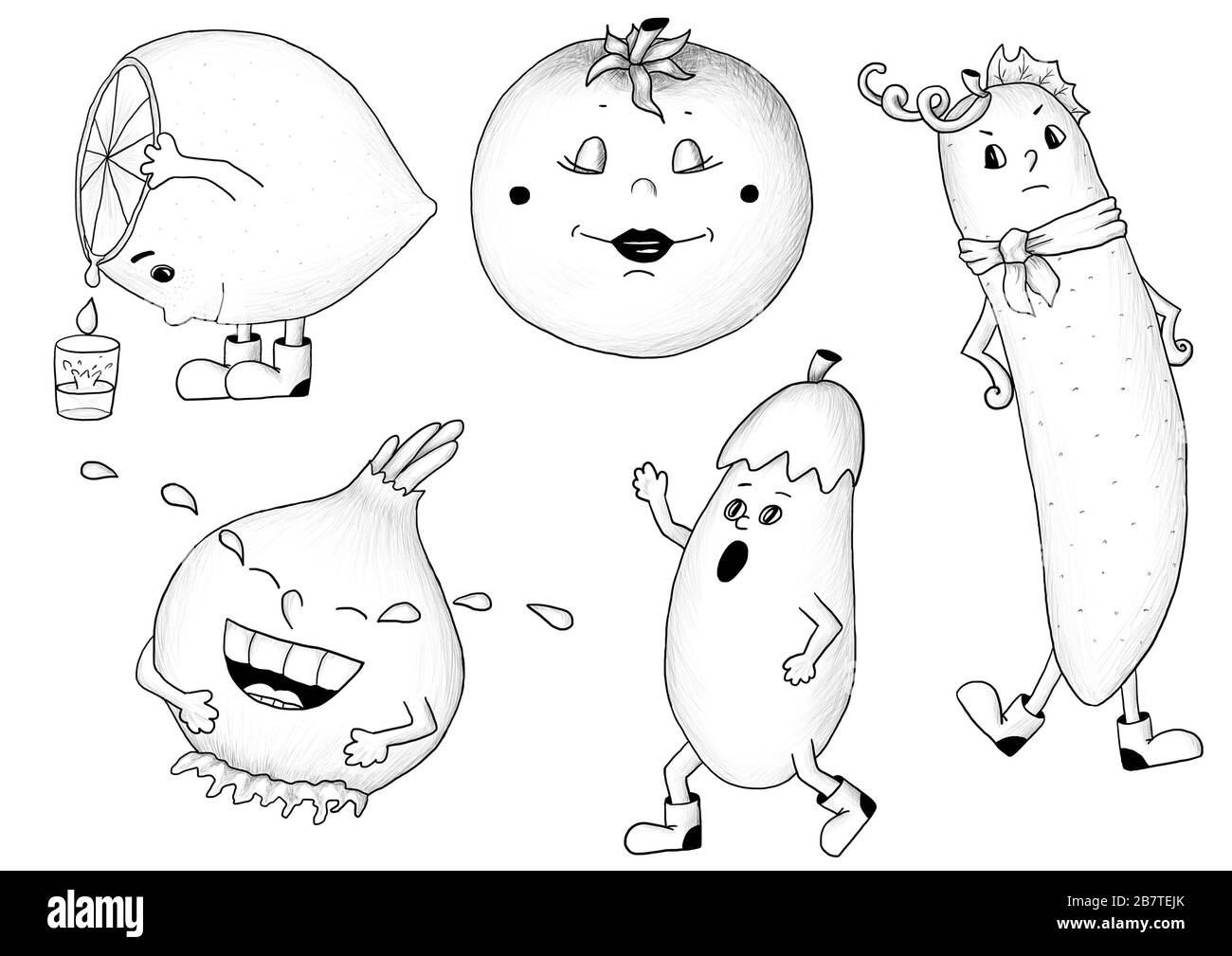 Handgezeichnetes Gemüse auf weißem Hintergrund Stockfoto