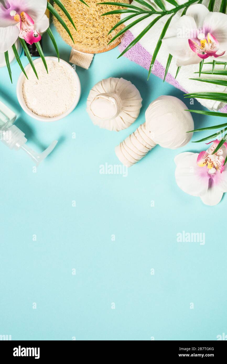 Spa-Behandlung der Hintergrund war blau. Stockfoto
