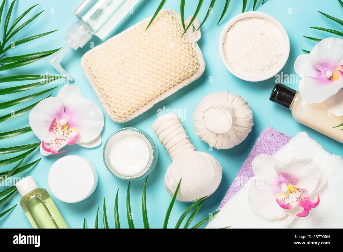 Spa-Behandlung der Hintergrund war blau. Stockfoto