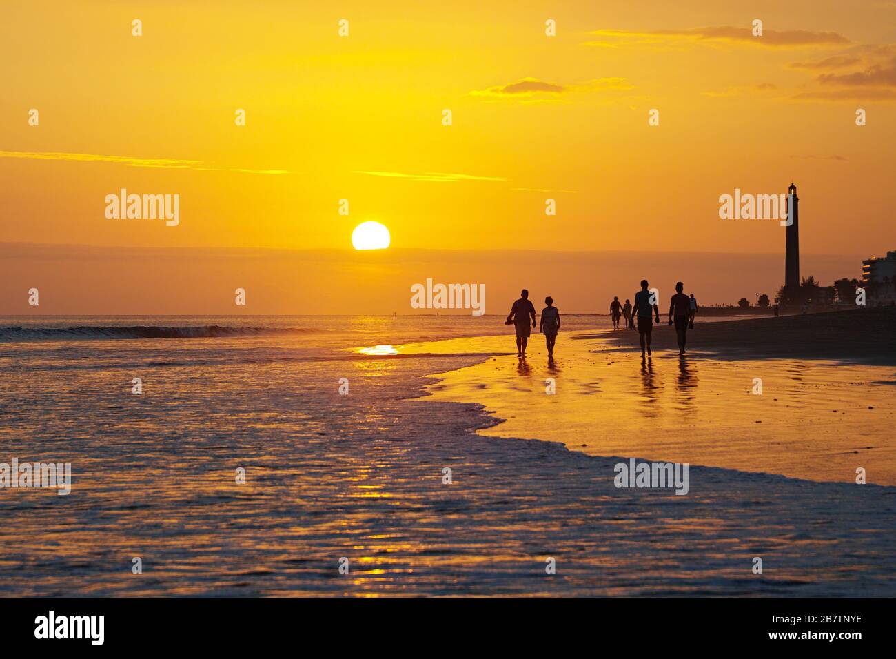 Sonnenuntergang am Strand, Maspalomas Gran Canaria Spanien Stockfoto